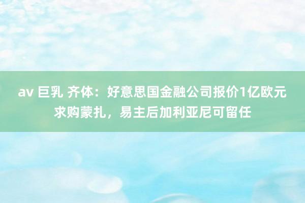 av 巨乳 齐体：好意思国金融公司报价1亿欧元求购蒙扎，易主后加利亚尼可留任