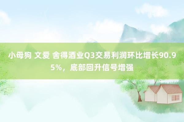 小母狗 文爱 舍得酒业Q3交易利润环比增长90.95%，底部回升信号增强