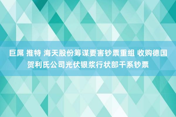 巨屌 推特 海天股份筹谋要害钞票重组 收购德国贺利氏公司光伏银浆行状部干系钞票